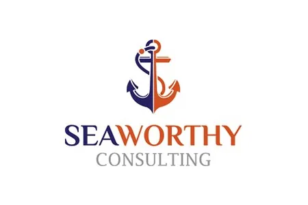 Blue and Orange Logo with an illustration of an anchor. Text reads: Seaworthy Consulting Logo