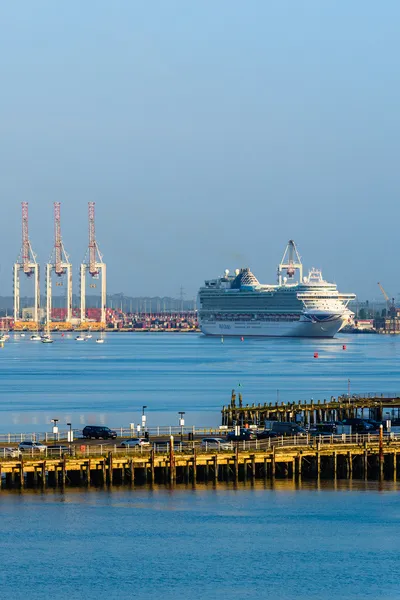 Southampton docks with cruise ship in the background