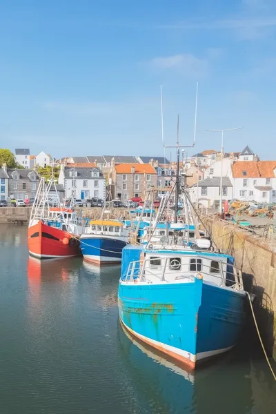 Colourful fishing vessels in harbour