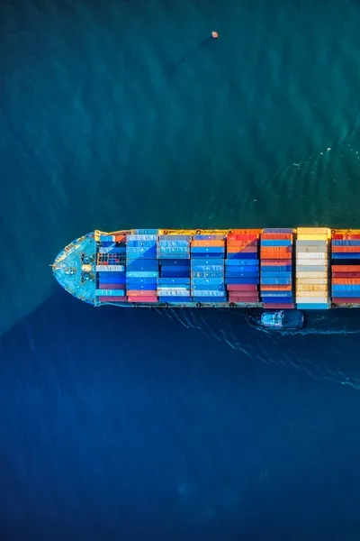 Aerial view of container ship