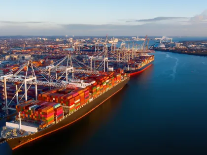 Cargo ships docked in Southampton