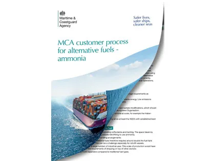 Front cover of the leaflet on MCA customer process for alternative fuels - ammonia