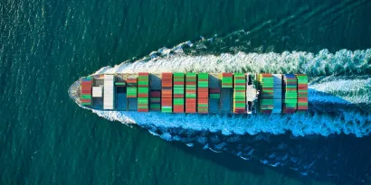 Aerial view of container ship