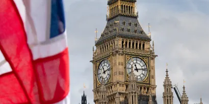 Red Ensign flag flying in front of Big Ben