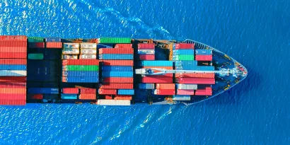 Aerial view of a container ship