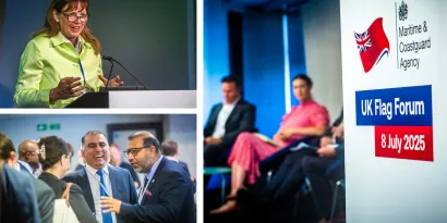 Collage of photos featuring a number of speakers and attendees at the UK Flag Forum 2025 event