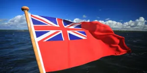 The Red Ensign flag being flown out at sea