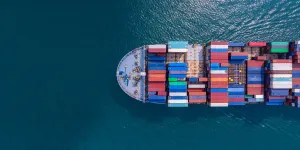Aerial view of container ship