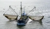 Fishing vessel with nets at sea