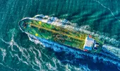 Aerial view of a merchant vessel at sea